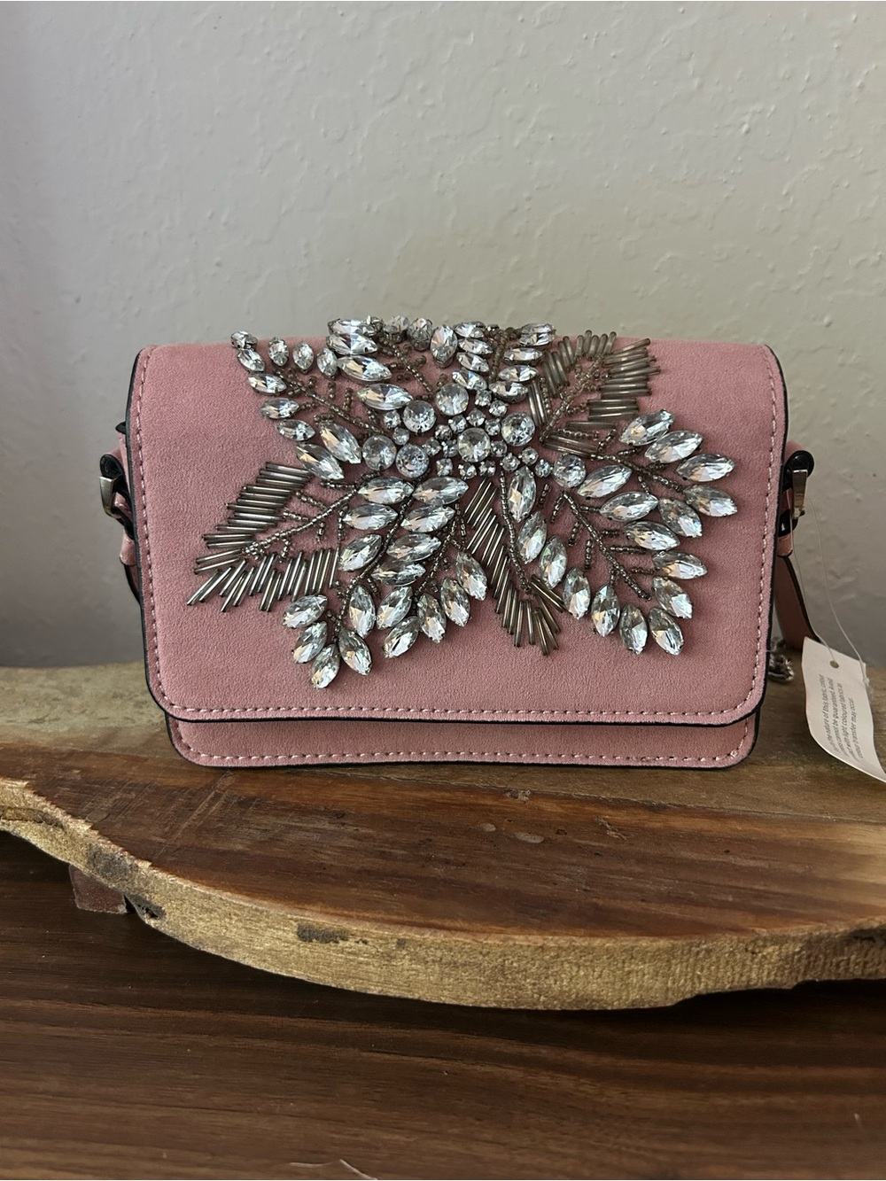 Topshop Pink Jeweled Suede Crossbody Bag